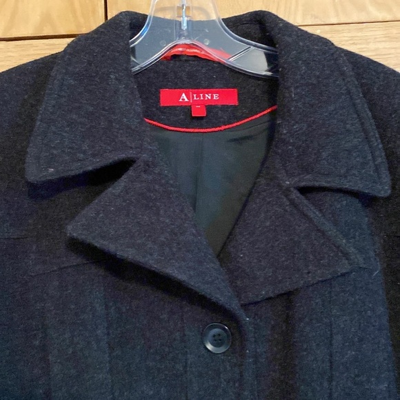 A-Line contemporary timeless wool pea coat lined black womens medium - Picture 3 of 13